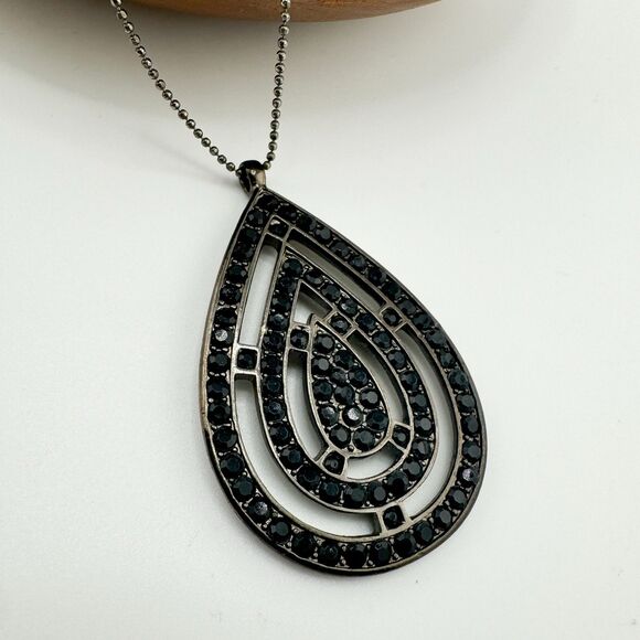 Vintage Signed Monet Teardrop Rhinestone Pendant Necklace Retro Statement Glam - Picture 8 of 11